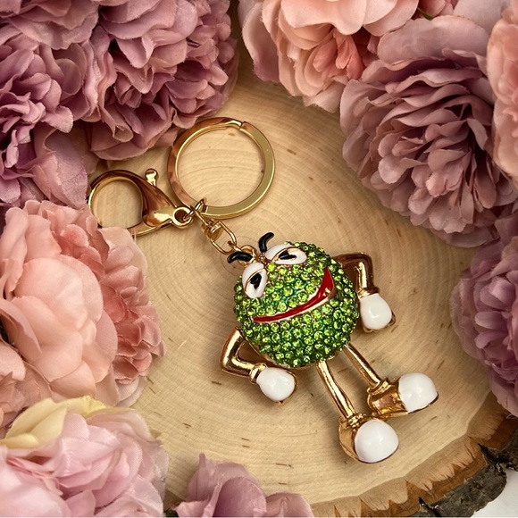 Whimsical Green Crystal M&M Character Keychain Charm - Picture 10 of 16